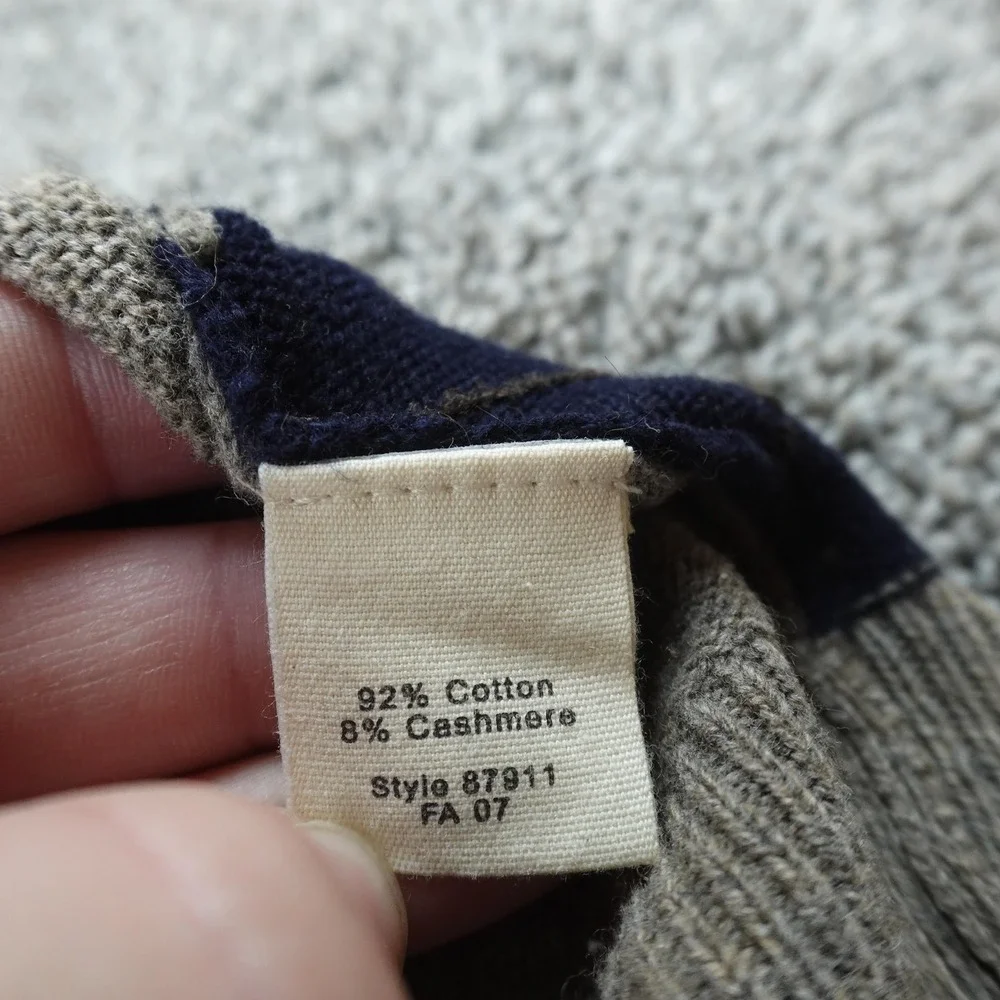 J Crew Sweater Vest Mens M Gray Cotton Cashmere Argyle V Neck Knit Pullover Dad